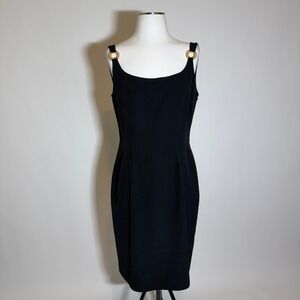 Vintage Jones New York Black Plunging Draped Back Dress Size 10 Embellished LBD